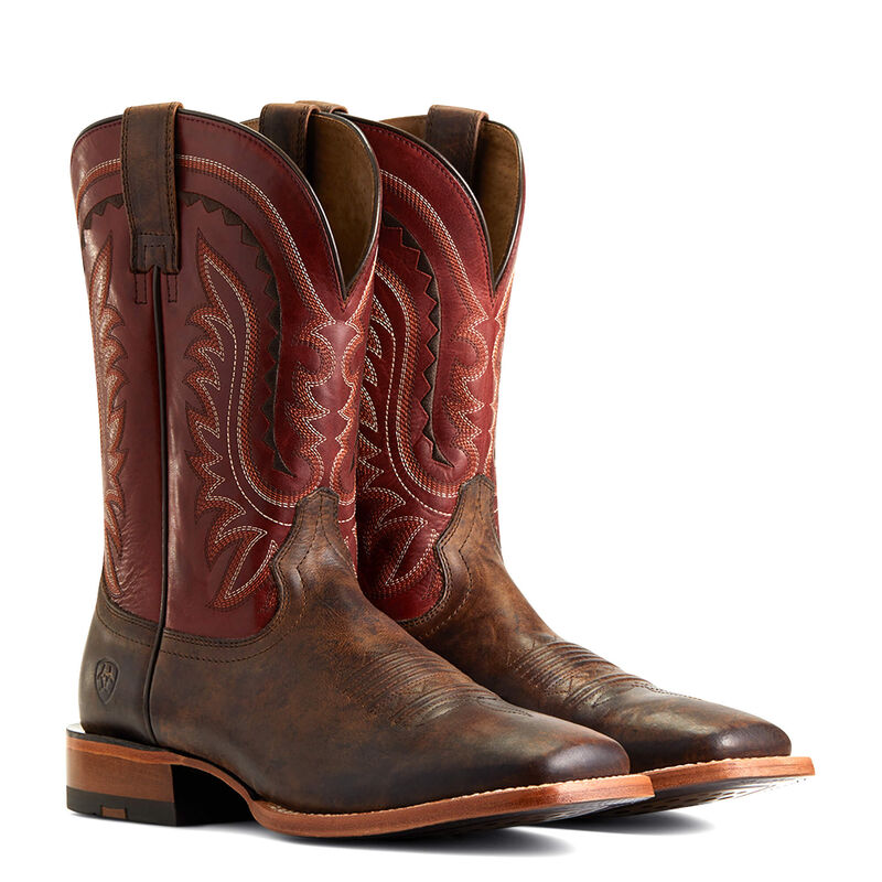 Original Ariat Men's Parada pair of brown western boots, complete view
